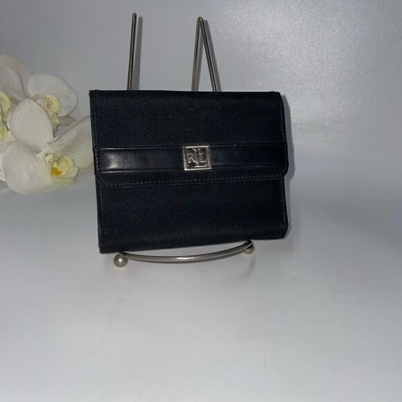 Ralph Lauren Canvas Leather Trim Compact Wallet Black - Picture 1 of 6